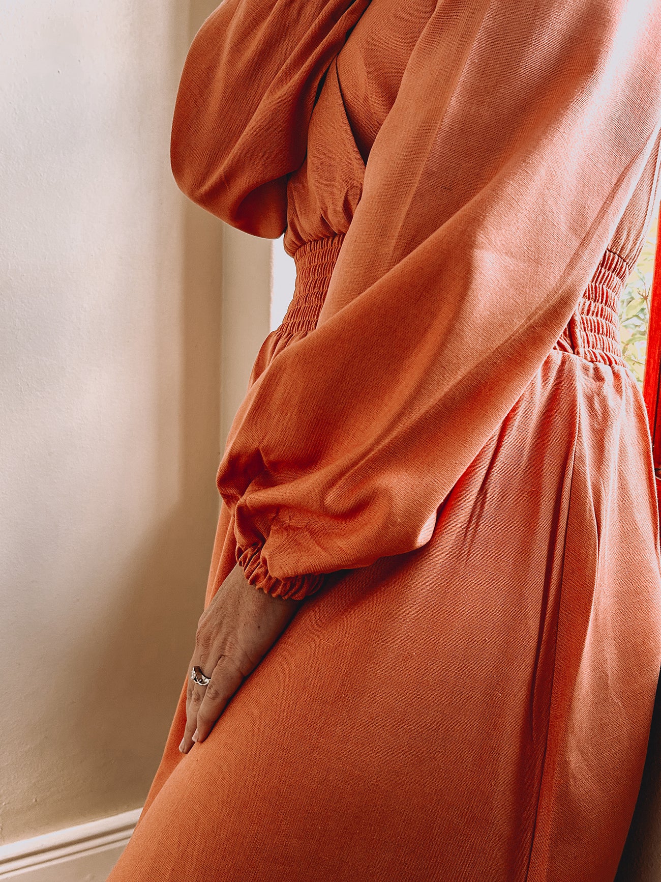 Womens Long Sleeve Maxi Tier Dress - Burnt Apricot