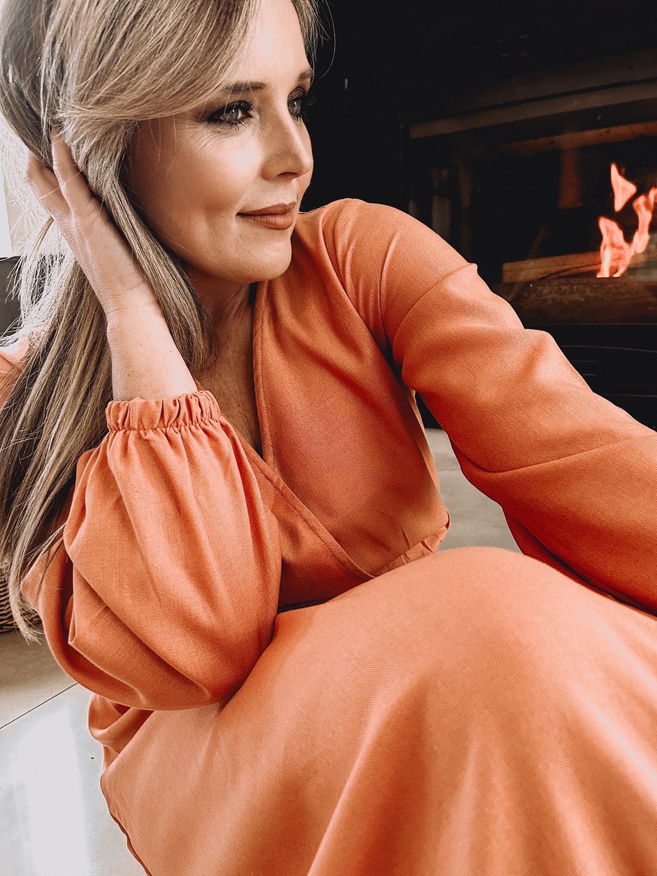 Womens Long Sleeve Maxi Tier Dress - Burnt Apricot