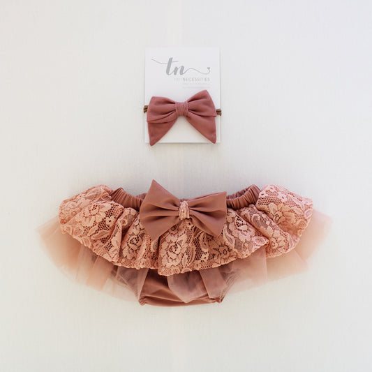 Antoinette Lace tutu Bloomer with Bow - Antique Rose (headband + onesie sold separately)