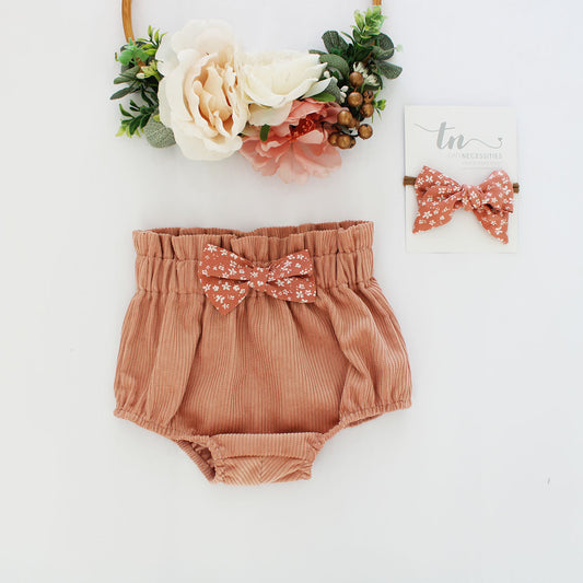Corduroy Bloomer with bow - Dusty Pink (headband sold separately)