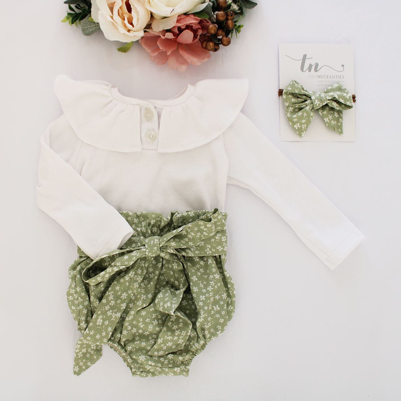 Ditsy Floral high waist Bloomer - Fern Green (headband sold separately)