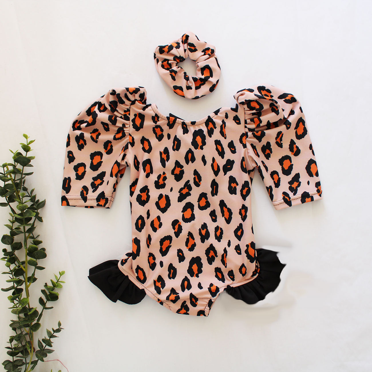 Capri Swimsuit - Peachy Leopard (includes scrunchy)