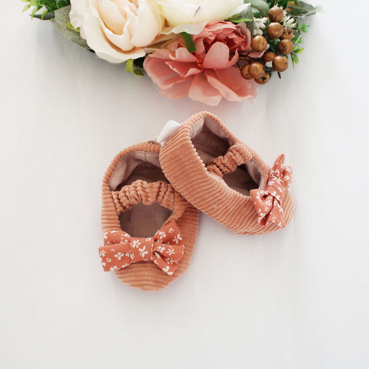 Soft Sole Shoes with bow - Pink Corduroy/Ditsy Floral