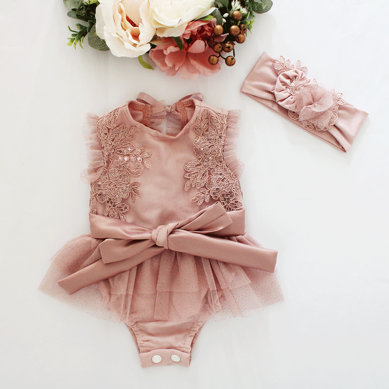 Dusty Pink Ballerina Tutu Romper + headband