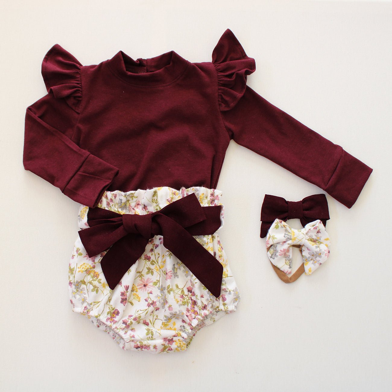 Frilly long sleeve Onesie - Black Cherry