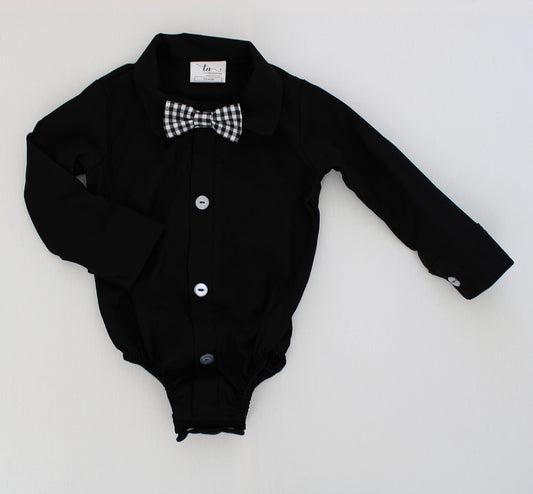 Black Collared Onesie - long sleeves (bow tie sold seperately)