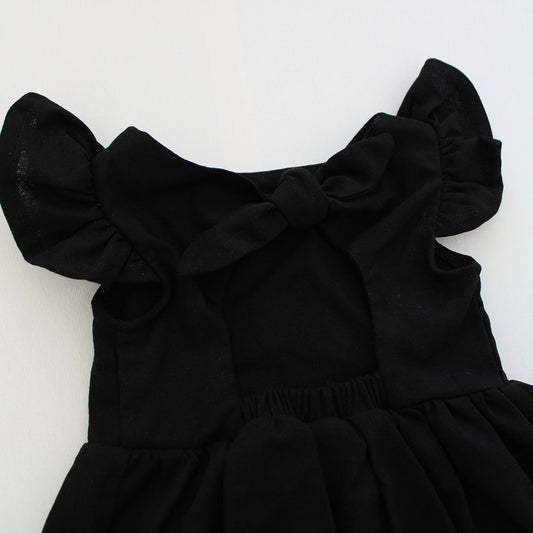 Open Back Frilly Dress - Black