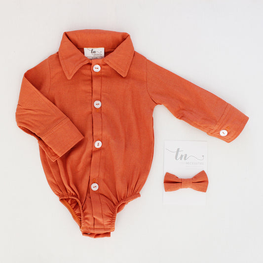 Burnt Apricot Collared Onesie - long sleeves
