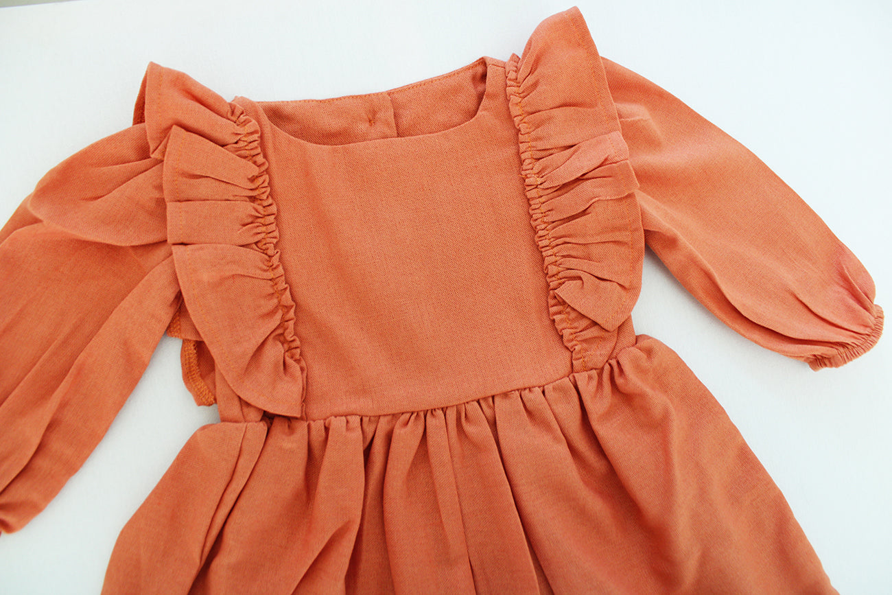 Paisley Long Sleeve Dress - Burnt Apricot (dress or romper option)