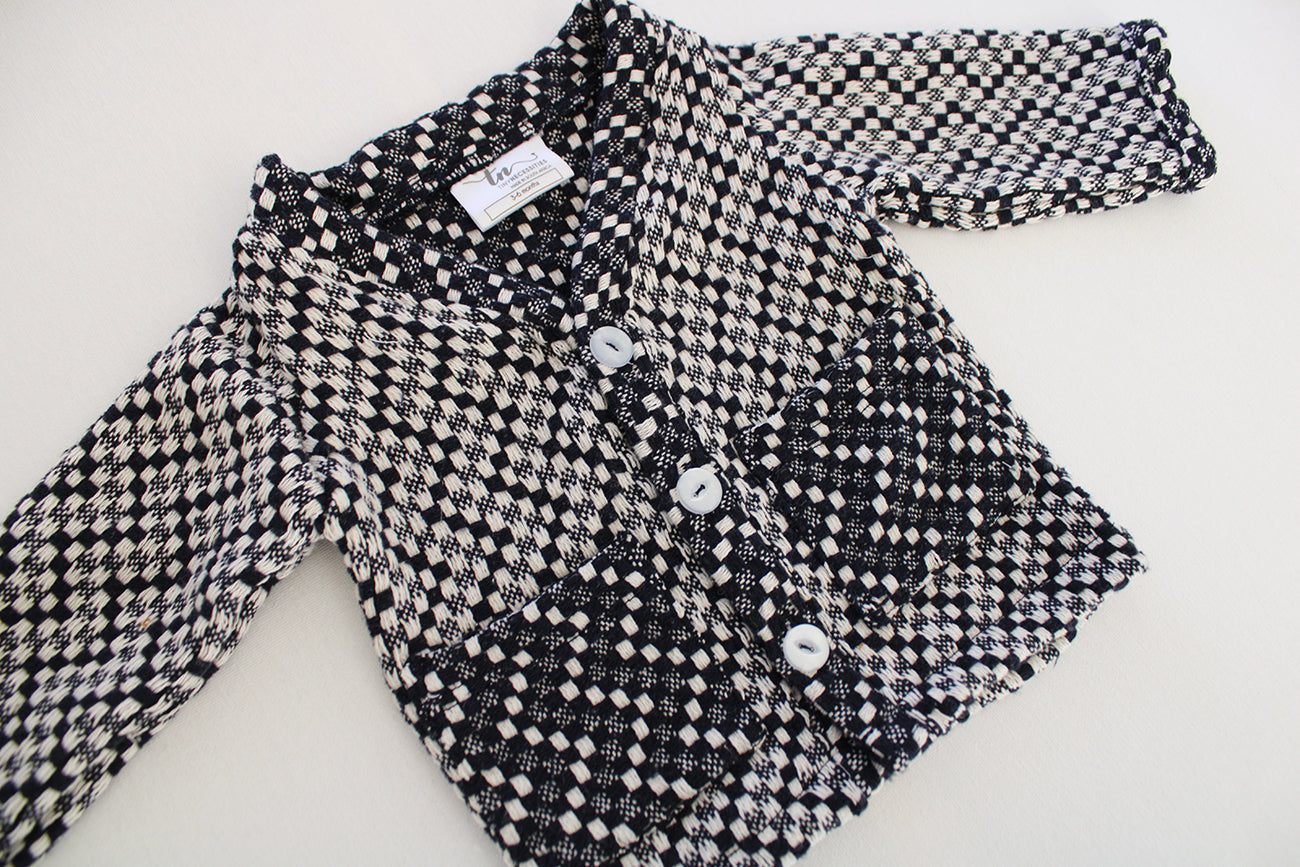 Checkered Knit Cardigan - Navy/White
