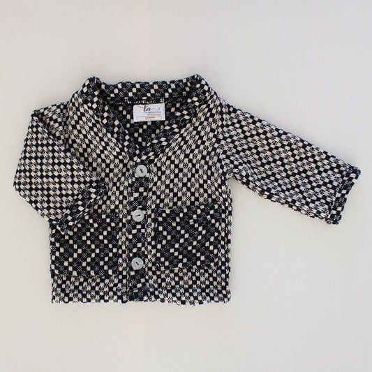 Checkered Knit Cardigan - Navy/White