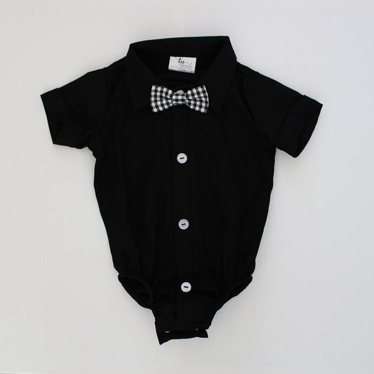 Black Collared Onesie - short sleeves (bow tie sold separately)