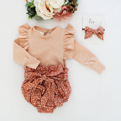 Ditsy Floral high waist Bloomer - Salmon Pink (headband sold separately)