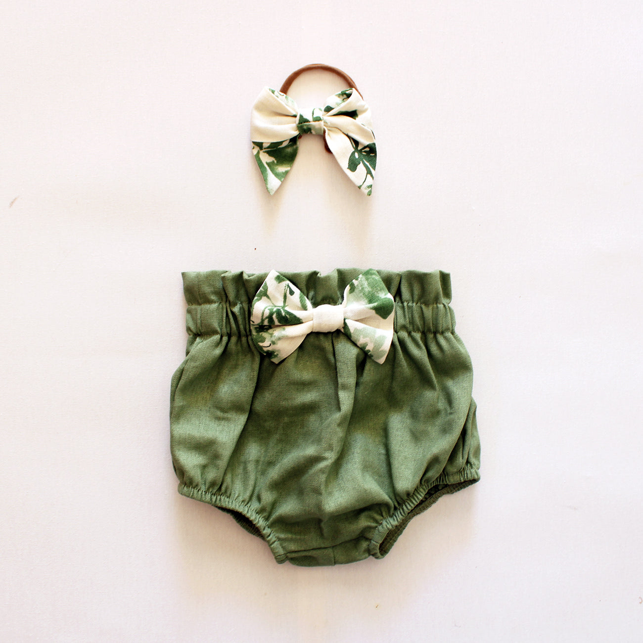 Highwaist Bloomer with Bow - Olive Green Floral + Headband (sold as a set)
