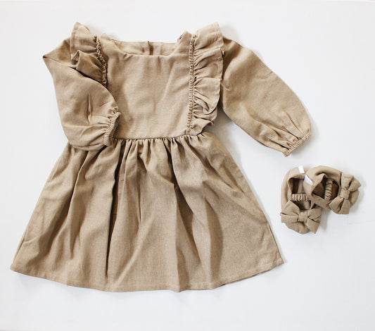 Paisley Long Sleeve Dress - Wheat Harvest (dress or romper option, shoes sold separately)