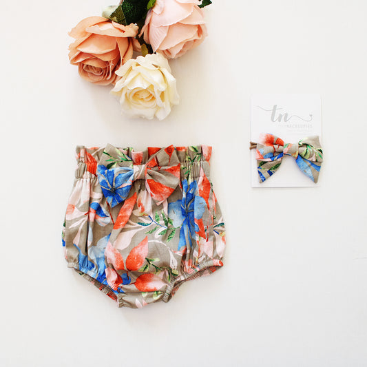 Wheat Harvest Floral high waist Bloomer with Bow (onesie + accessories sold separately) limited edition