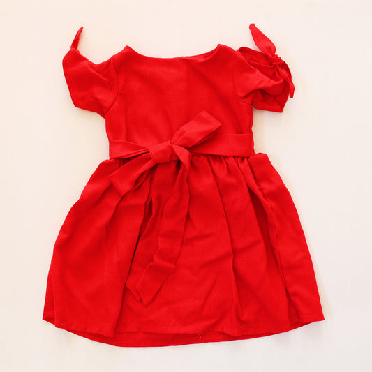 Knotted Sleeve Dress - Forget me not Red