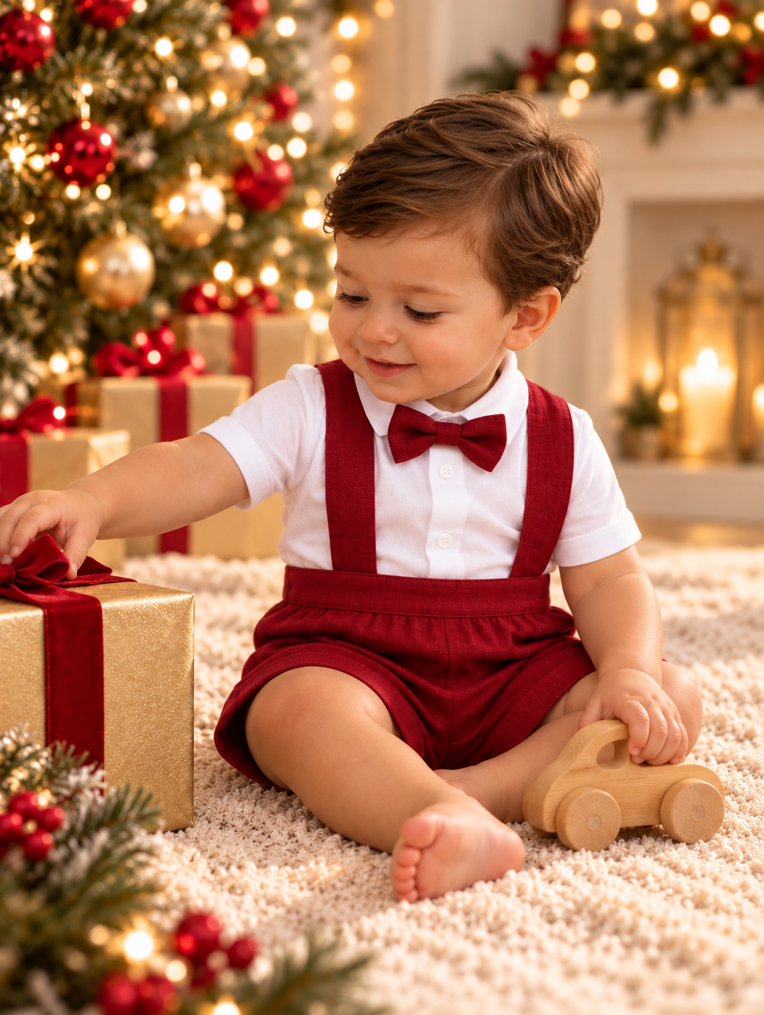 Mistletoe Suspender shorts (accessories + onesie sold separately)