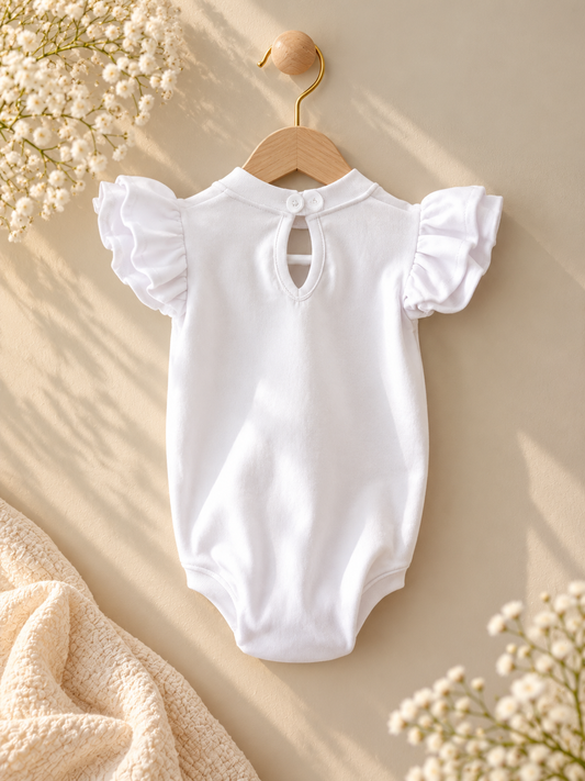 White Short Sleeve Frilly Onesie (matching items sold separately)