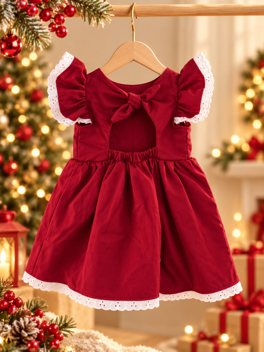 Mistletoe Open Back Frilly Dress - (headband sold separately)