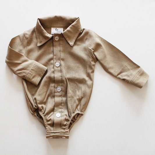 Wheat Harvest Collared Onesie - long sleeves