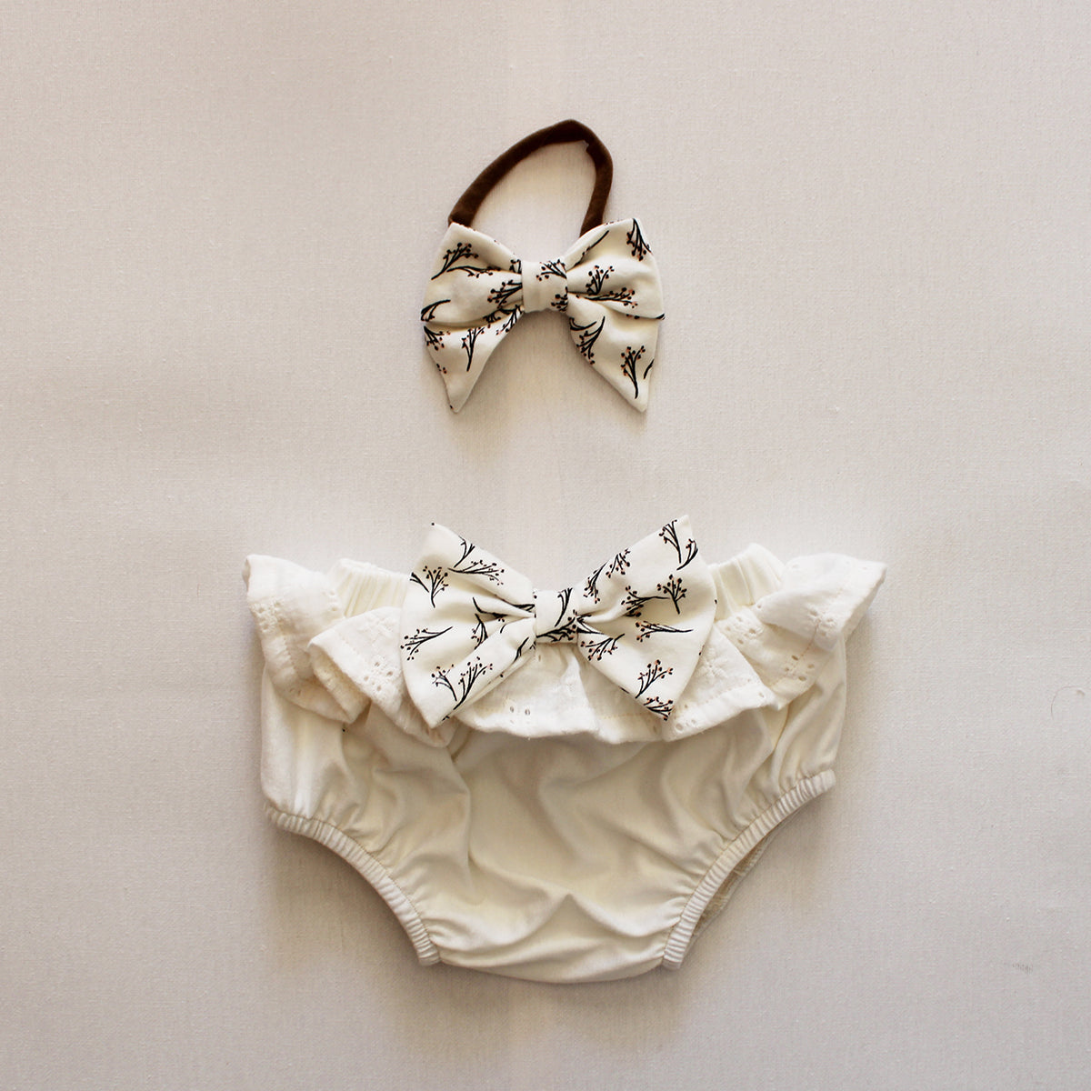 Frilly Bloomer with Headband - Cream Anglaise (sold as a set)