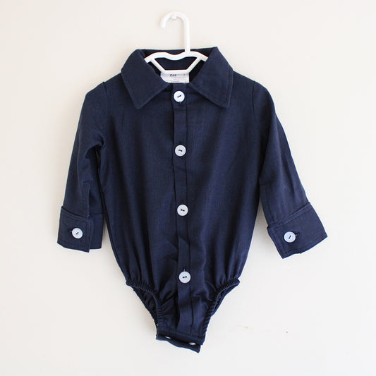 Deep Navy Collared Onesie - long sleeves