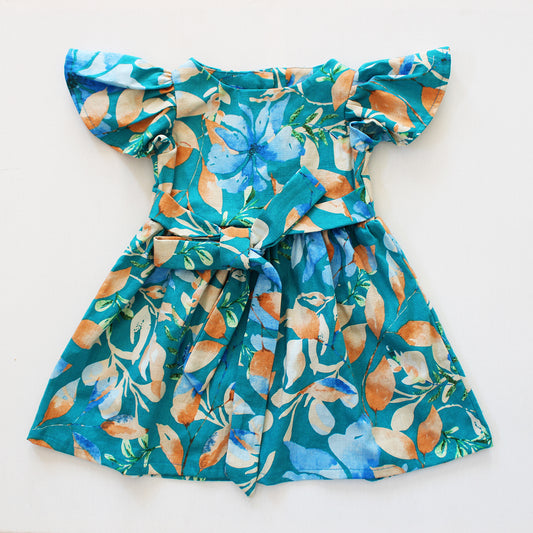 Magnolia Frilly Sleeve Dress - Ocean Reef