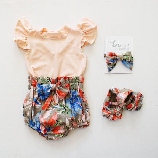 Short Sleeve Frilly Onesie - Peach Parfait (bloomer + accessories sold separately)