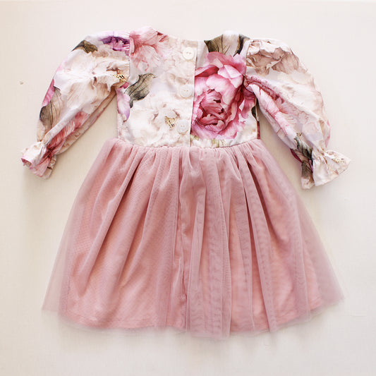 Peonies long sleeve dress