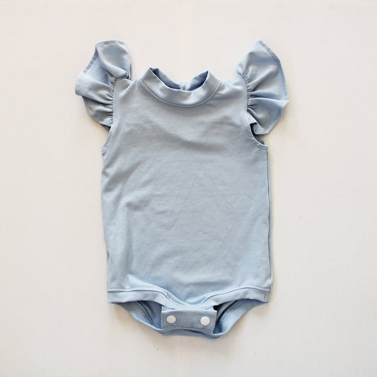 Short Sleeve Frilly Onesie - Powder Blue