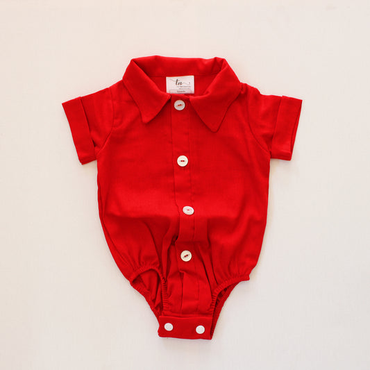 Forget me Not Red Collared Onesie - short sleeves
