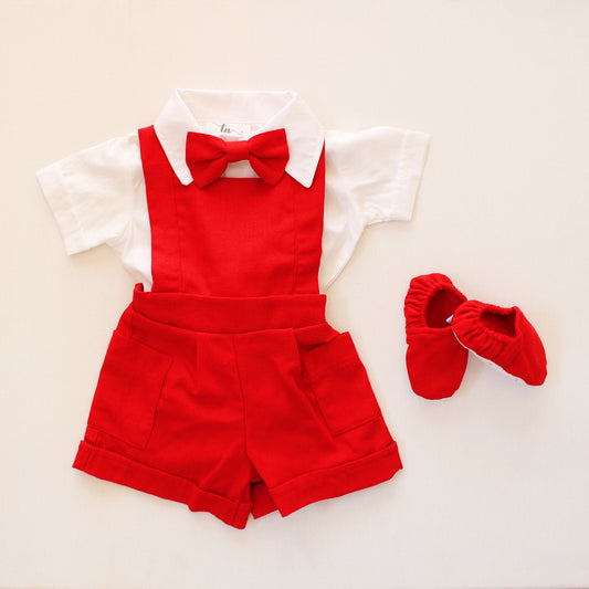 Forget me not Red Dungaree (collared onesie + bow tie sold separately)