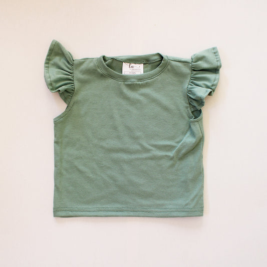 Short Sleeve Frilly Top - Sage (ski pants sold separately)