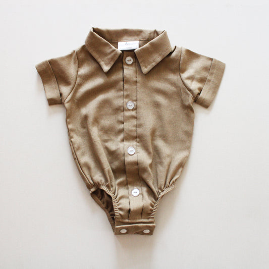 Wheat Harvest Collared Onesie - short sleeves
