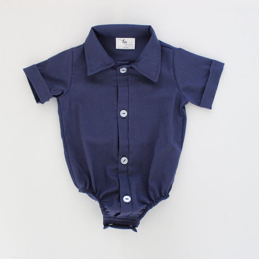 Deep Navy Collared Onesie - short sleeves