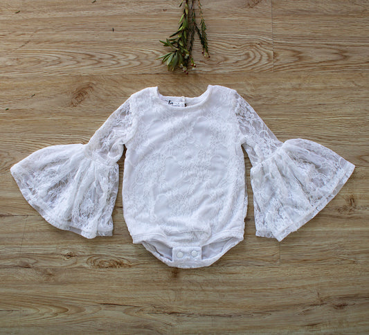 Abigail White Lace Flutter Sleeve Romper