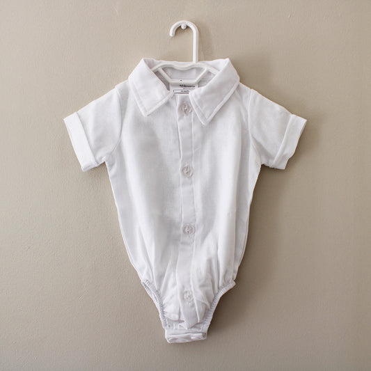 White Linen Collared Onesie - short sleeves