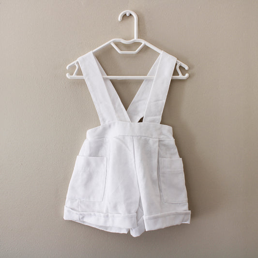 White Linen Suspender shorts (accessories + onesie + waistcoat sold separately)