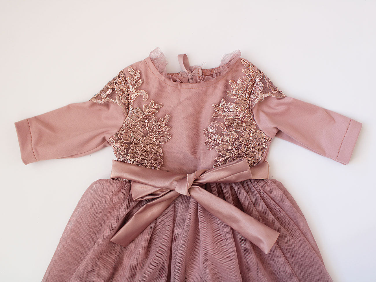 Emily long-sleeve Mauve Pink Lace Dress (headband included)