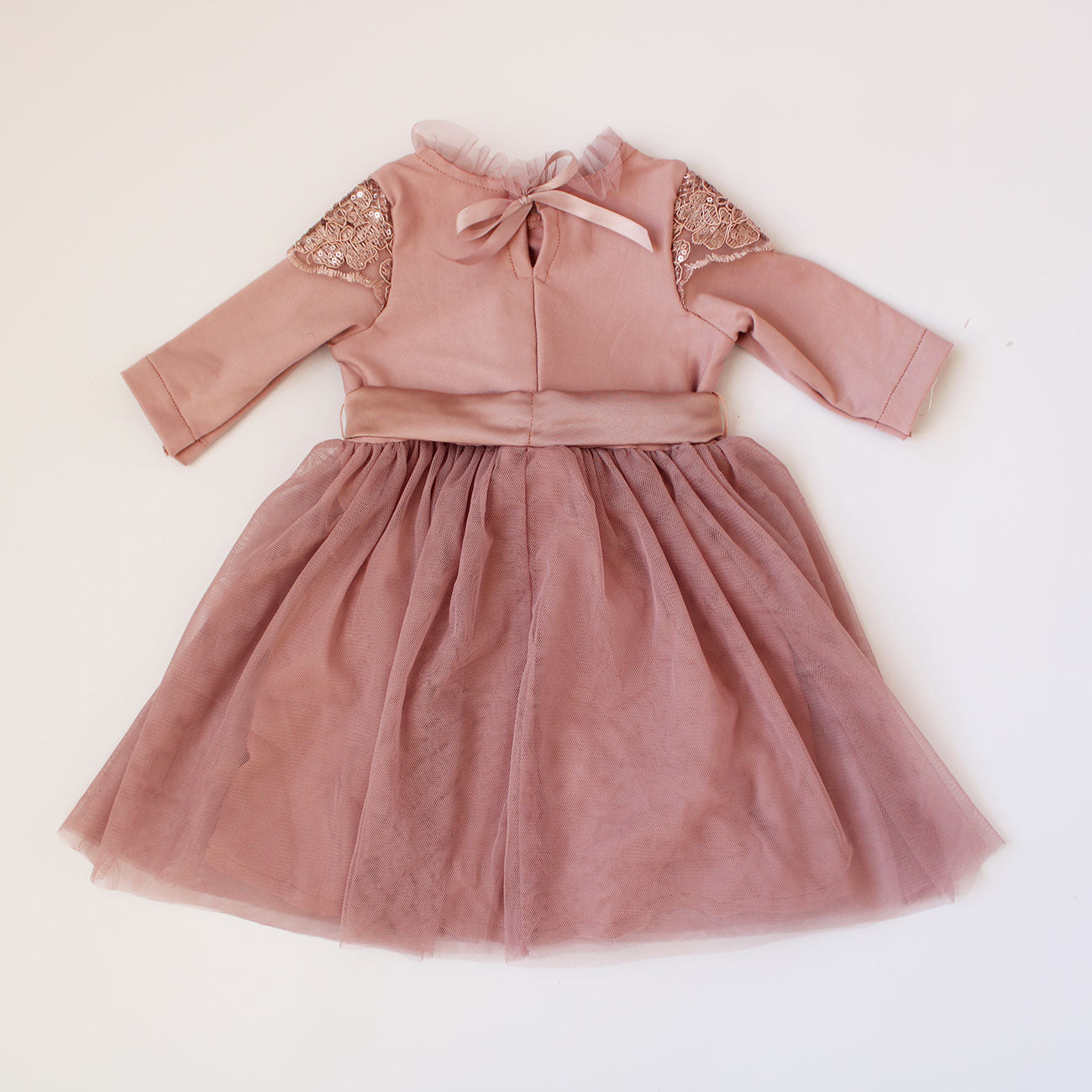 Emily long-sleeve Mauve Pink Lace Dress (headband included)