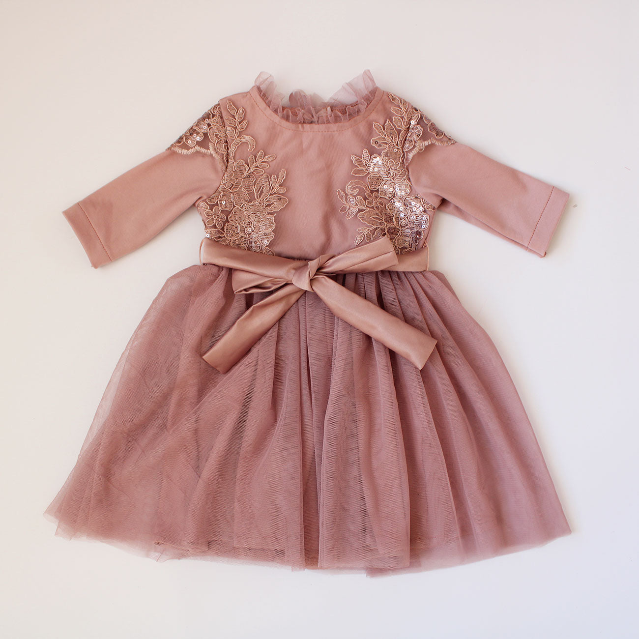 Emily long-sleeve Mauve Pink Lace Dress (headband included)