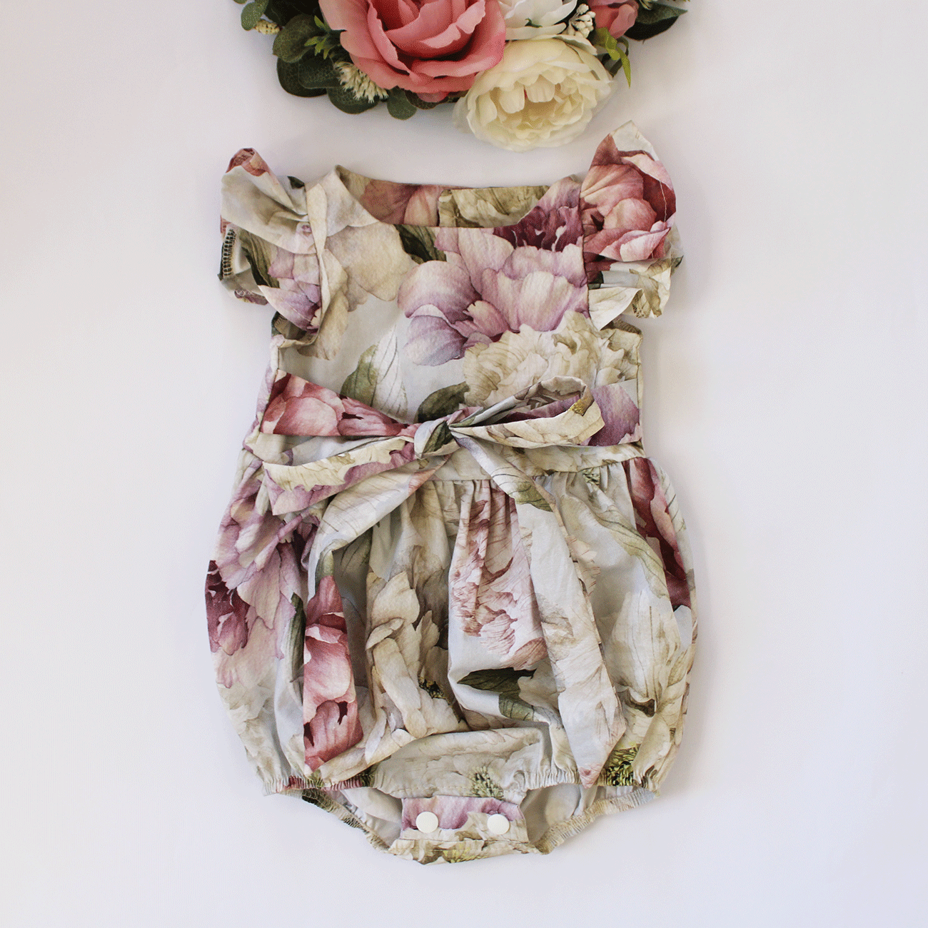 Harper Peonies Floral Romper (headband sold separately) – Tiny