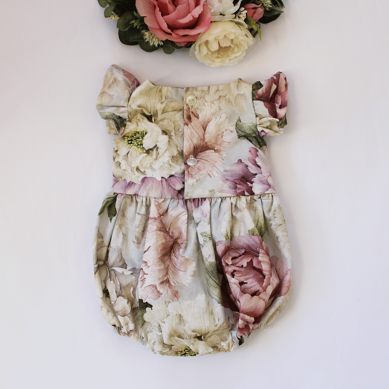 Harper Peonies Floral Romper (headband sold separately)