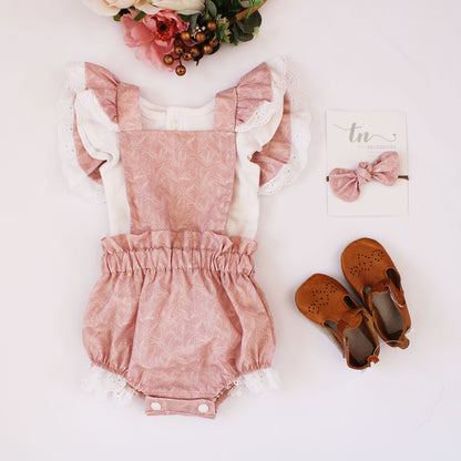 Grace Frilly Romper - Pink Strelitzia (accessories sold separately)