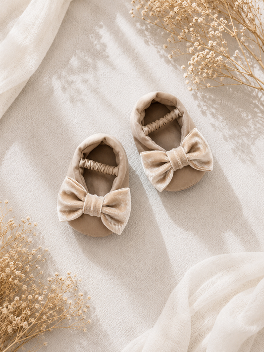 Soft Sole Shoes with bow - Champagne