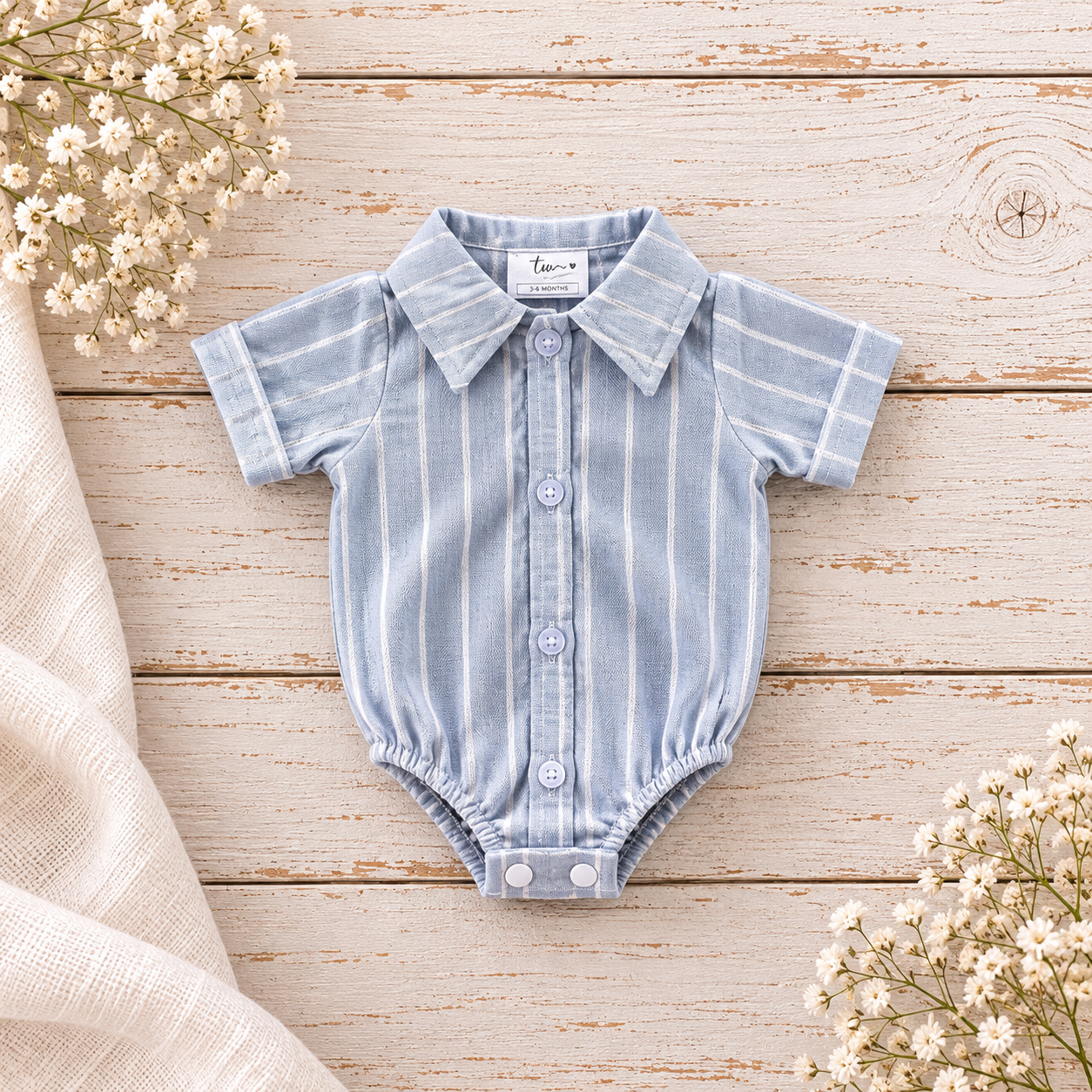 Resort Blue/White Collared Onesie - short sleeves