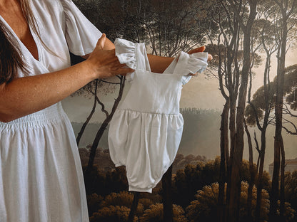Womens Knotted Sleeve Maxi Tier Dress - White Linen