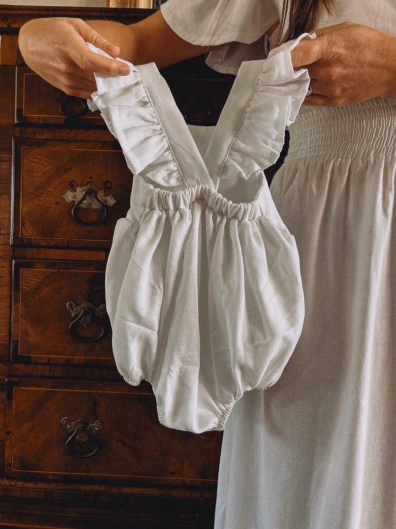 White Linen Frilly Romper