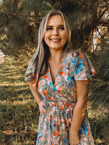 Womens Short sleeve Maxi Tier Dress - Wheat Harvest Floral (limited edition)